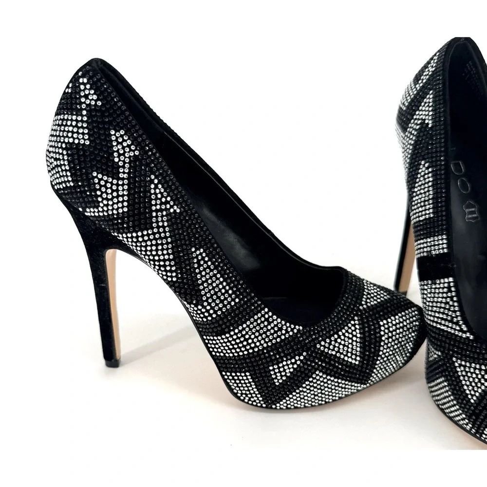 ALDO Womens Sz 7 Black & Silver Chevron Rhinestones Stiletto 5